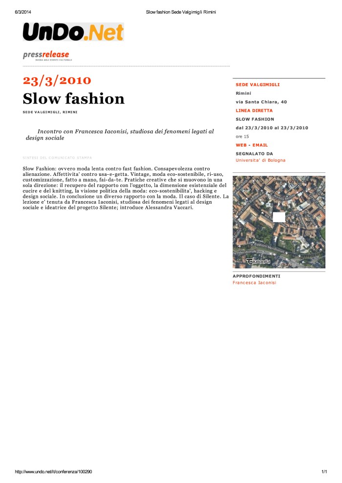 Slow fashion Sede Valgimigli Rimini